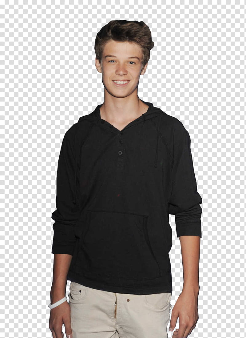 Colin Ford, man wearing black Henley shirt transparent background PNG clipart