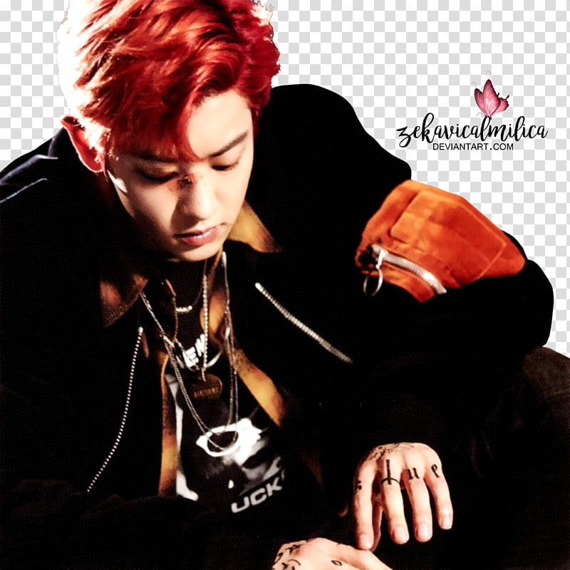 EXO Chanyeol LOTTO, orange haired man looking down transparent background PNG clipart