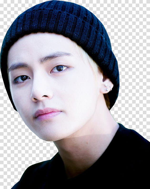 Taehyung BTS, man wearing blue knit cap transparent background PNG clipart