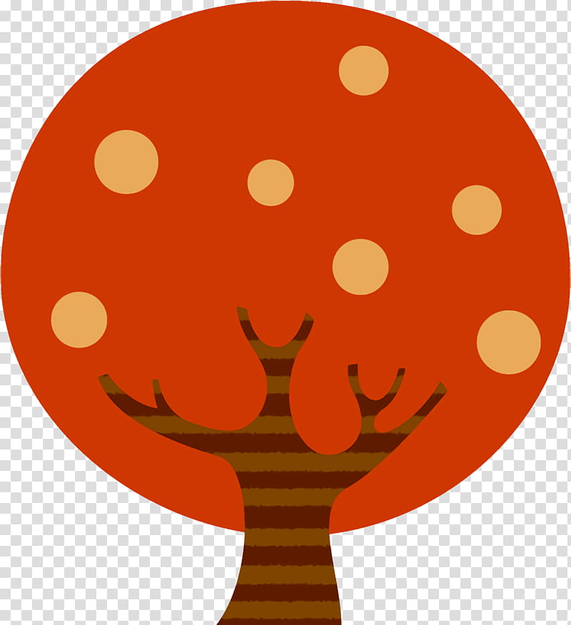 Orange, Autumn Tree, Fall Tree, Abstract Cartoon Tree, Red, Smile transparent background PNG clipart