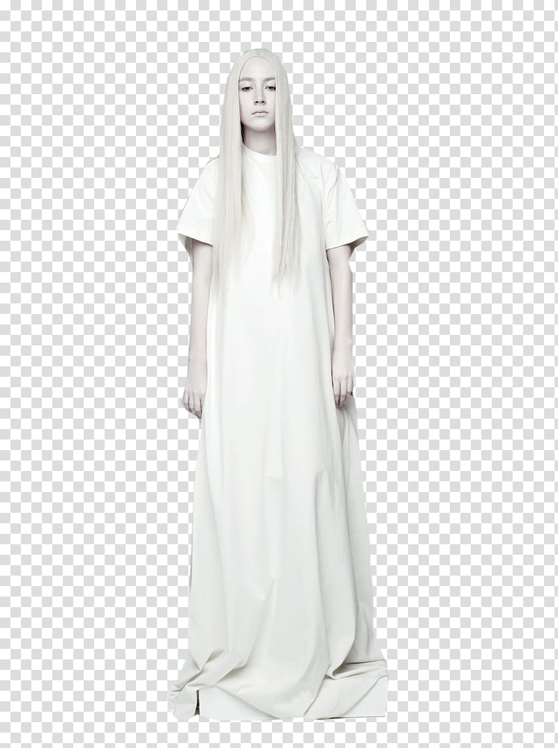 Saoirse Ronan, woman wearing long white dress while standing transparent background PNG clipart