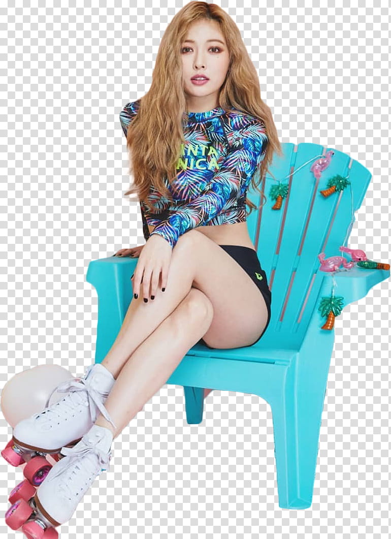 HyunA, woman sitting on green wooden armchair transparent background PNG clipart