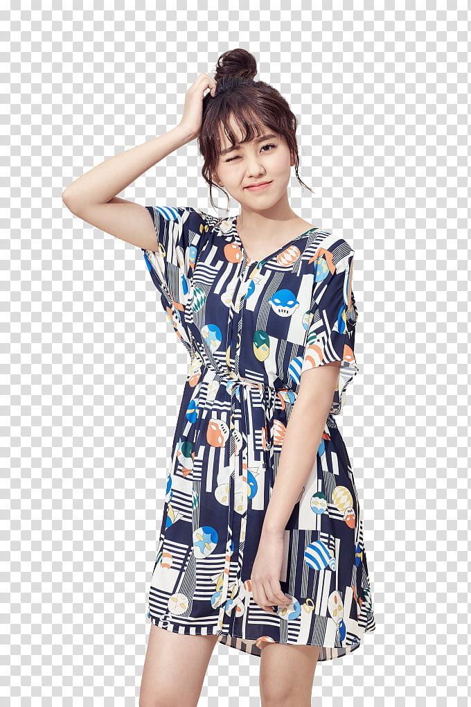 Kim So Hyun SOUP P, woman wearing multicolored V-neck mini dress transparent background PNG clipart