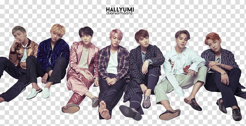 BTS WINGS W version, group of male sitting on the ground illustration transparent background PNG clipart