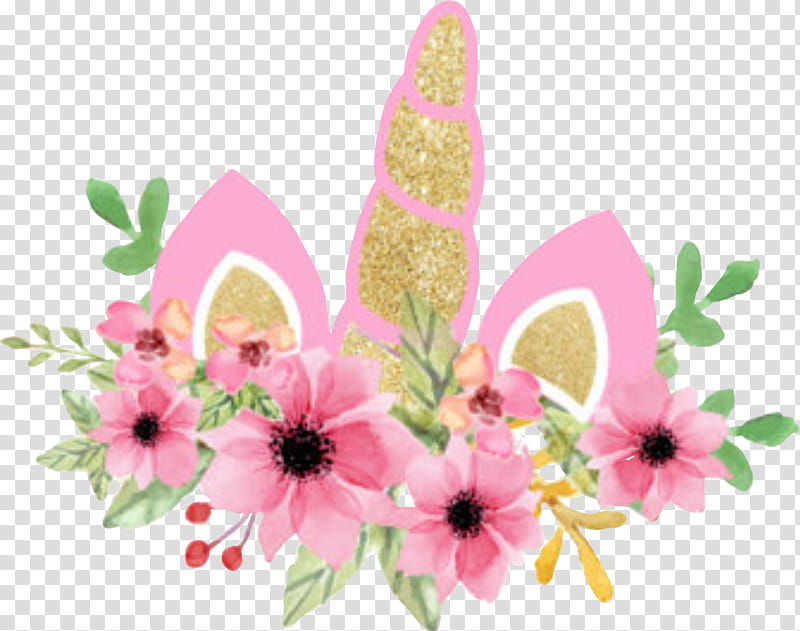 Pink Flower, Floral Design, Unicorn, Petal, Sticker, Cut Flowers, Headpiece, Crown transparent background PNG clipart