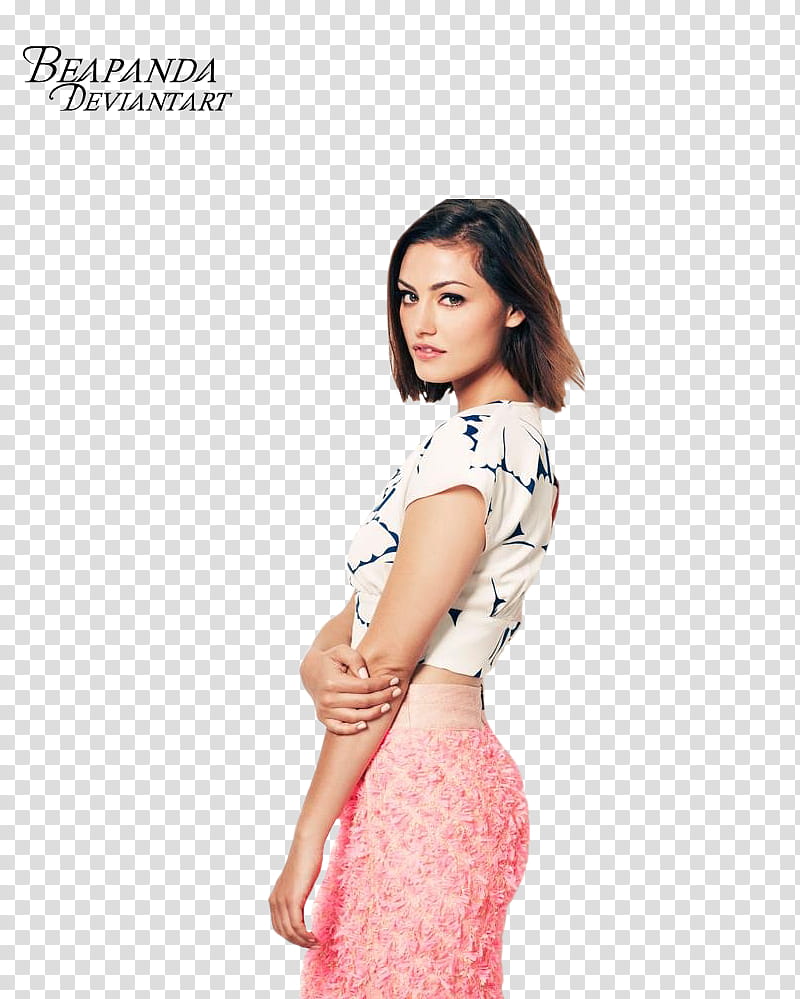 Phoebe Tonkin, woman in white crop-top and pink skirt transparent background PNG clipart