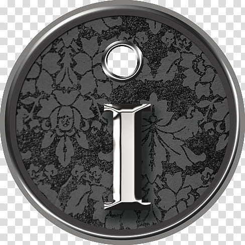 Metal Tags John Hancock, round gray and silver floral pendant with letter I transparent background PNG clipart