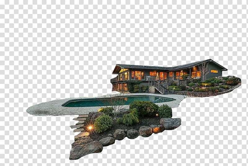 , gray concrete -storey house with pool transparent background PNG clipart