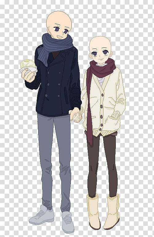 Fall Couple .:Base:., male and female cartoon character holding hands wearing coats transparent background PNG clipart