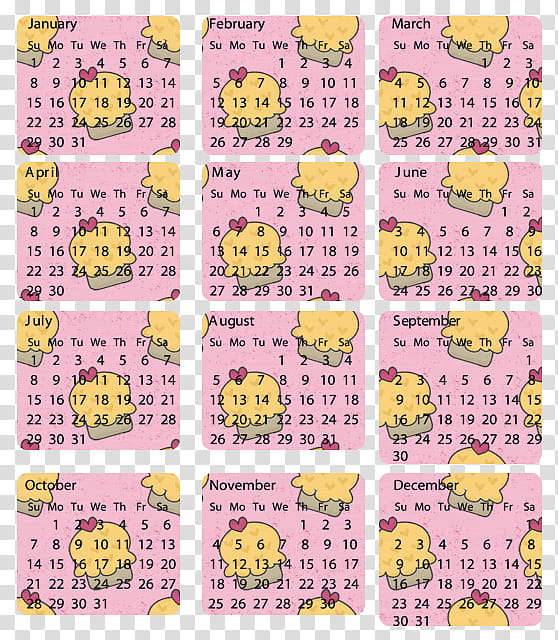 Cool Calendars , pink and brown calendar with cupcake backgrounds transparent background PNG clipart