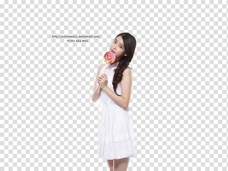 IU, woman wearing red halter dress holding red lollipop transparent background PNG clipart
