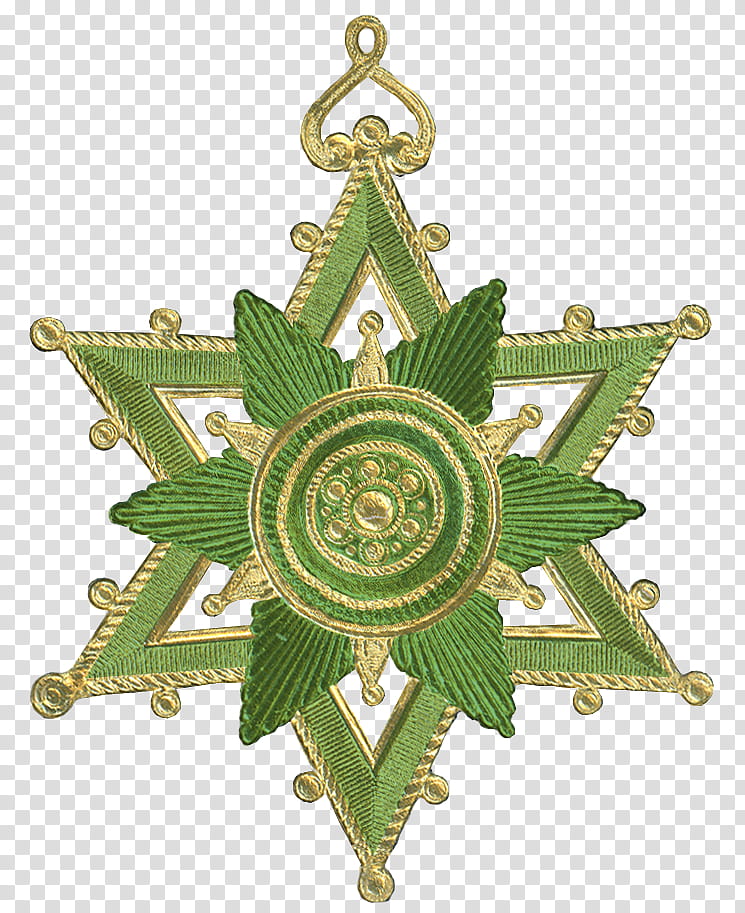 Dresden Paper Medallion Ornament  Green and Gold transparent background PNG clipart