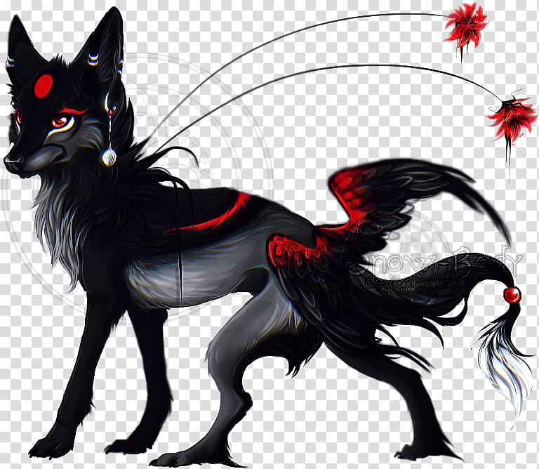 Fox Drawing, Dog, Demon, Digital Art, Alpha, Black Wolf, Tail transparent background PNG clipart