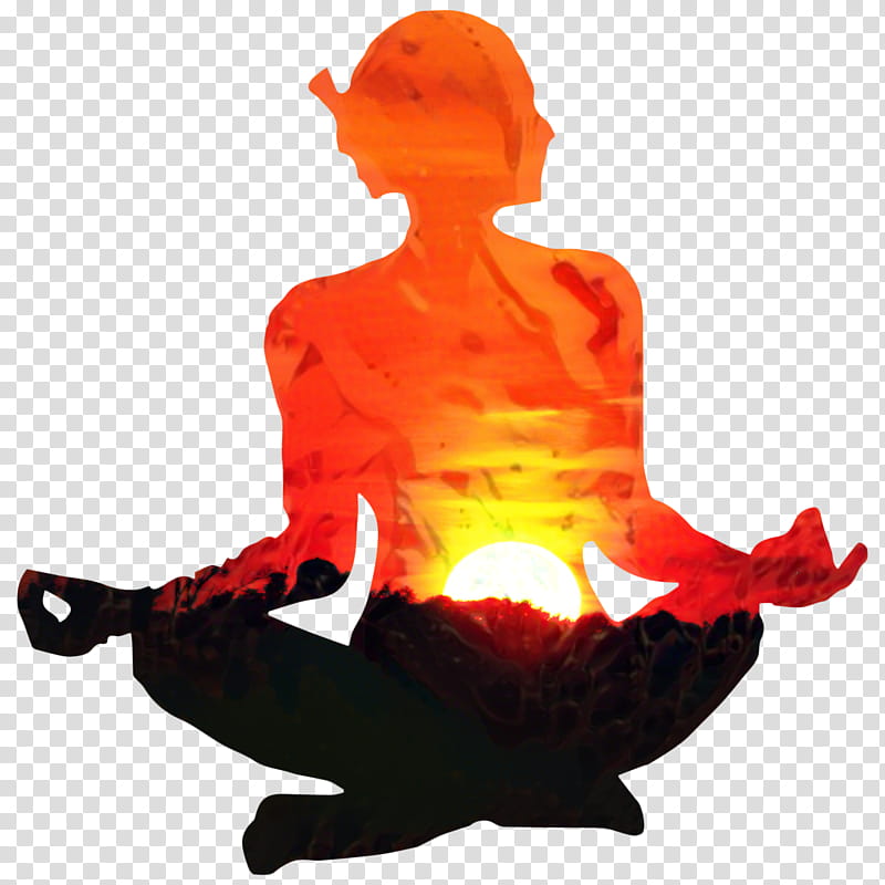 Yoga, Meditation, Asana, Silhouette, Woman, Lotus Position, Buddhism, Orange transparent background PNG clipart
