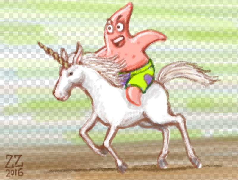 Draw Patrick Star Riding a Unicorn transparent background PNG clipart