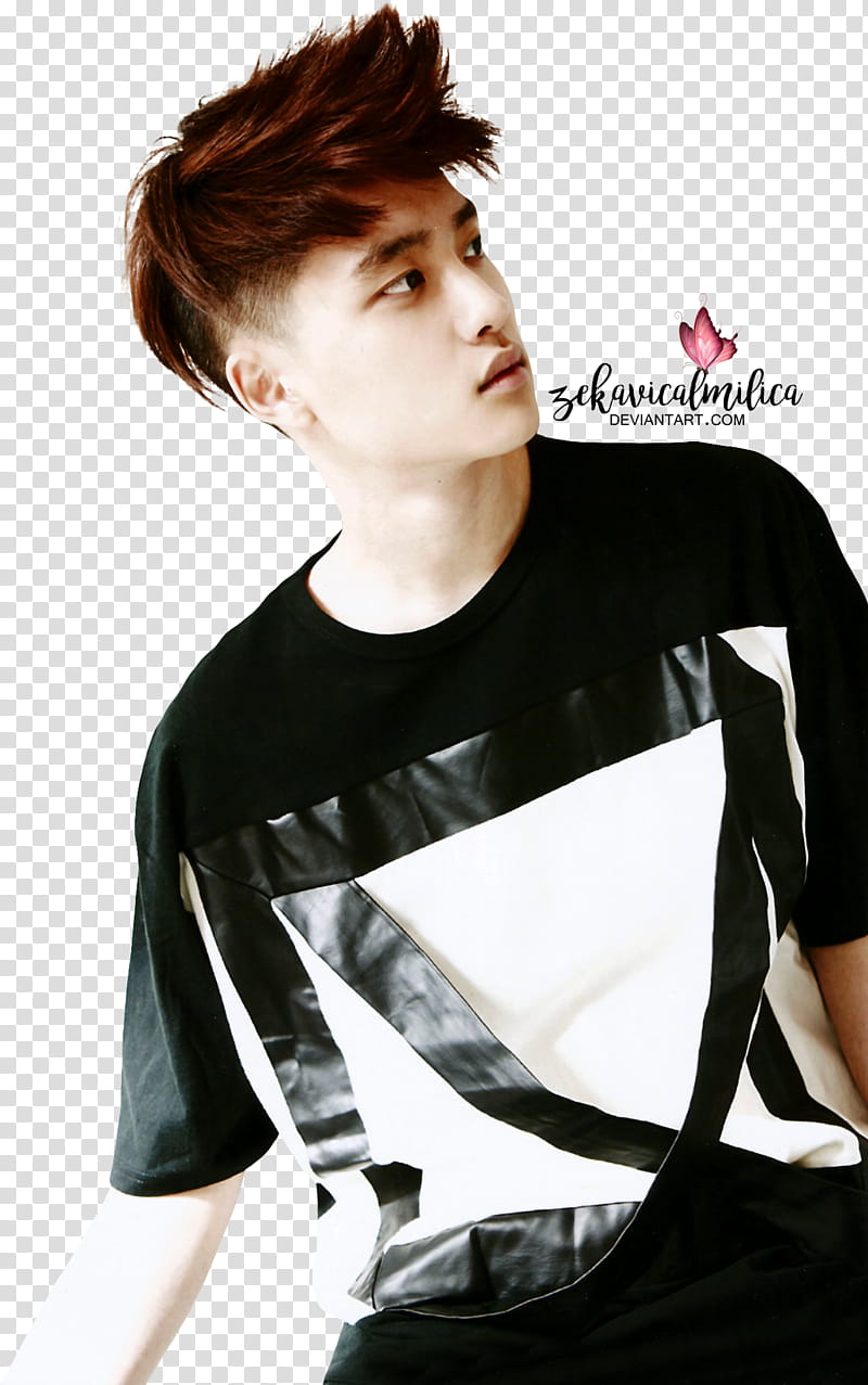 EXO D O Die Jungs, man wearing black and white crew-neck cap-sleeved shirt transparent background PNG clipart