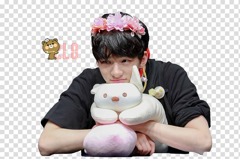 Stray Kids Hwang HyunJin, white and pink bear plush toy transparent background PNG clipart