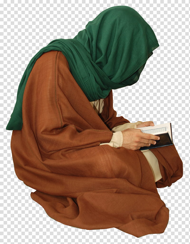 Arab old style clothes , person in green scarf and brown robe reading Quran transparent background PNG clipart