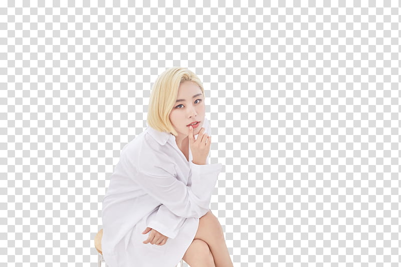 MAMAMOO EVERYDAY, woman wearing white dress shirt sitting transparent background PNG clipart