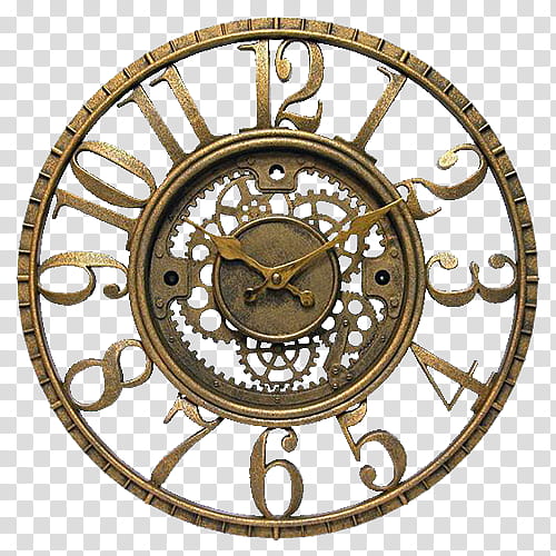 SteampunkClocks, round gold-colored wall clock transparent background PNG clipart