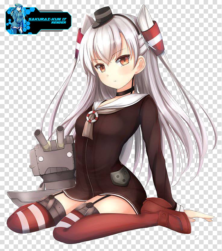 Amatsukaze (Kantai collection) Render, grey haired female anime character transparent background PNG clipart