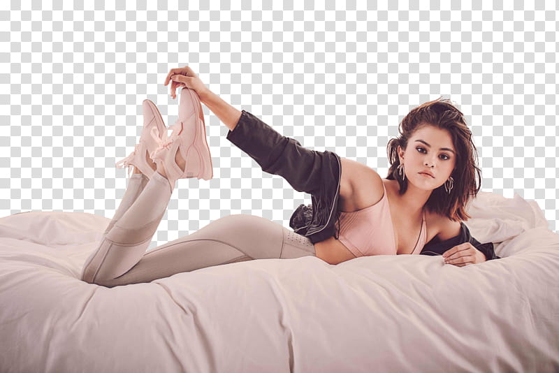  SELENA GOMEZ, woman lying on bed transparent background PNG clipart
