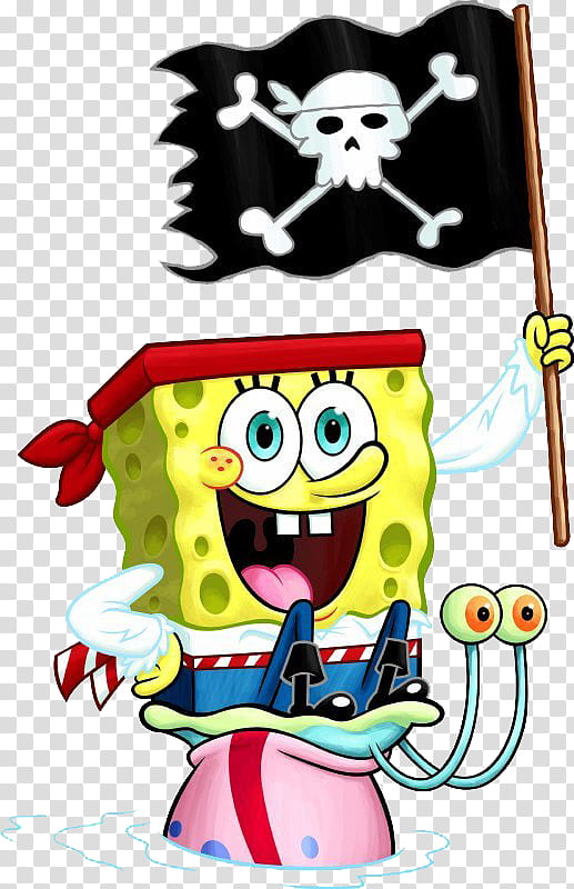 Spongebob holding pirate flag art transparent background PNG clipart