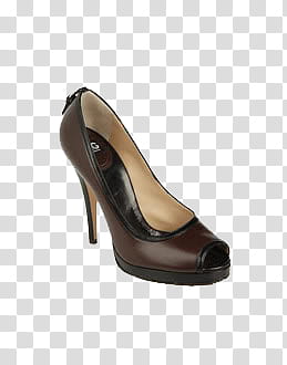 Shoes, unpaired brown leather peep-toe platform stiletto transparent background PNG clipart