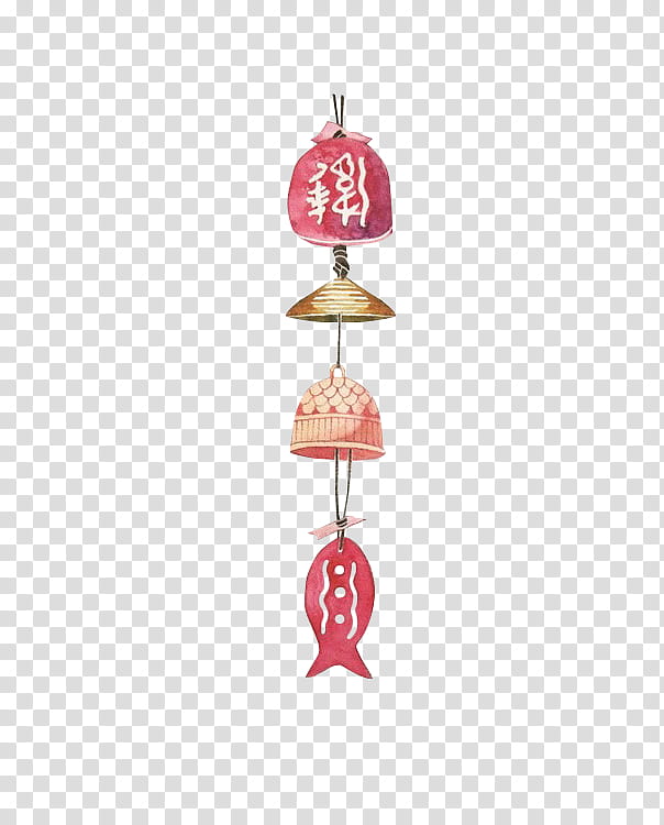 red and brass fish hanging décor cartoon transparent background PNG clipart
