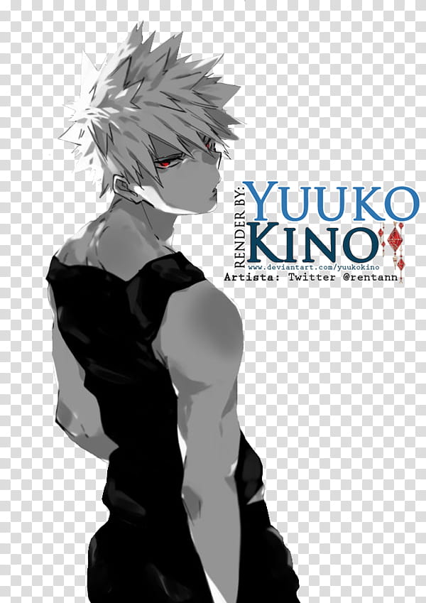 Bakugo Katsuki blanco y negro transparent background PNG clipart