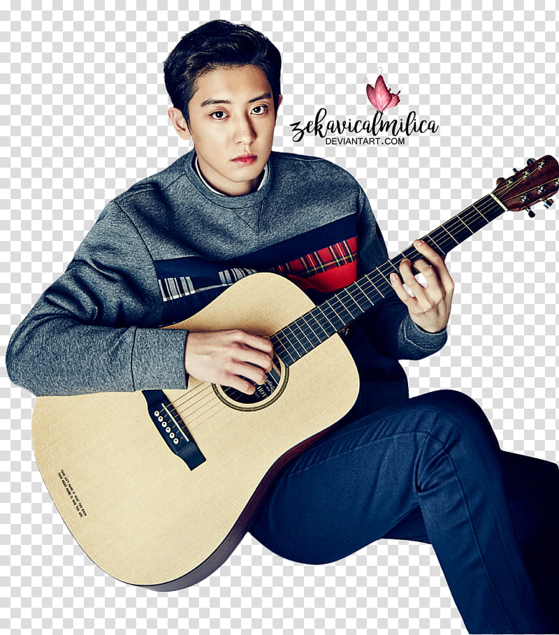 EXO Chanyeol W Korea, EXO Park Chanyeol holding guitar transparent background PNG clipart