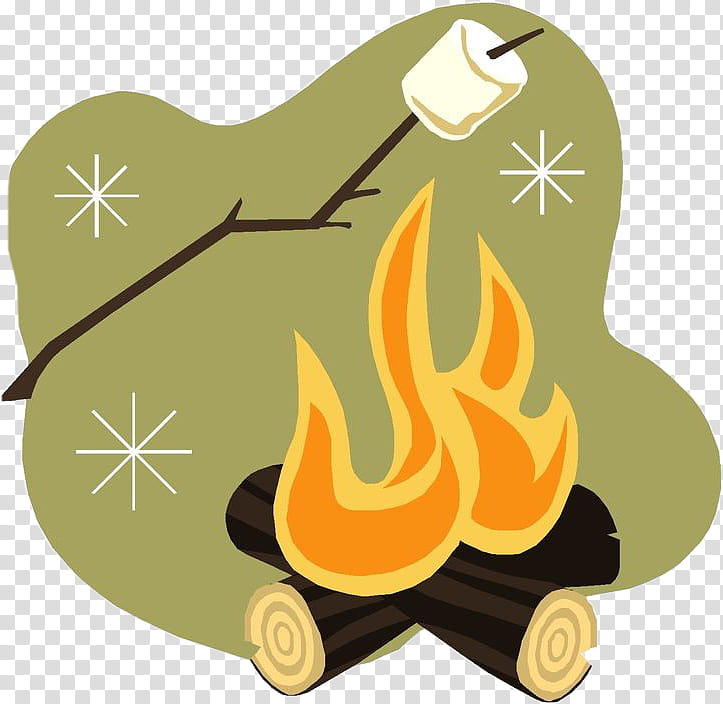 Camping, Smore, Campfire, Bonfire, Marshmallow, Yellow transparent background PNG clipart