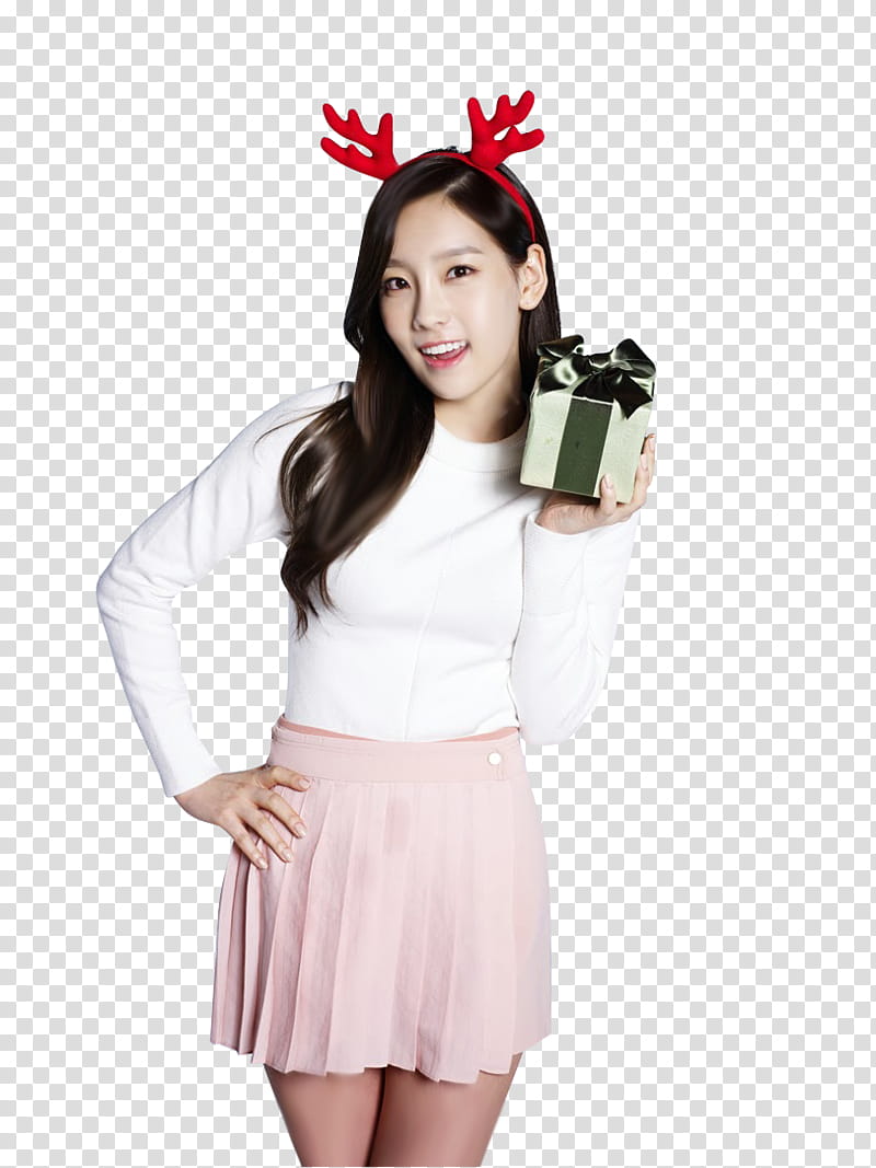 Taeyeon SNSD render, woman holding green and white gift box transparent background PNG clipart