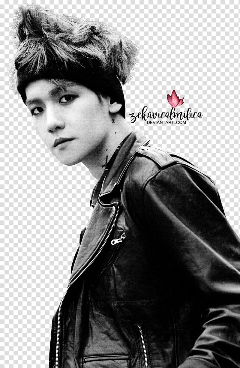 EXO Baekhyun Die Jungs, man wearing black leather zip-up jacket transparent background PNG clipart