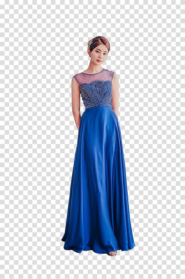 YEON SIL, woman wearing blue gown transparent background PNG clipart