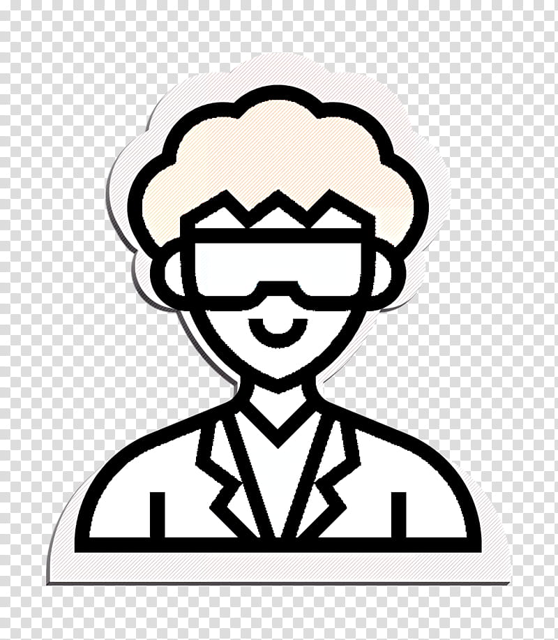 Careers Men icon Researcher icon Scientist icon, White, Line Art, Head, Blackandwhite, Finger, Coloring Book, Pleased transparent background PNG clipart