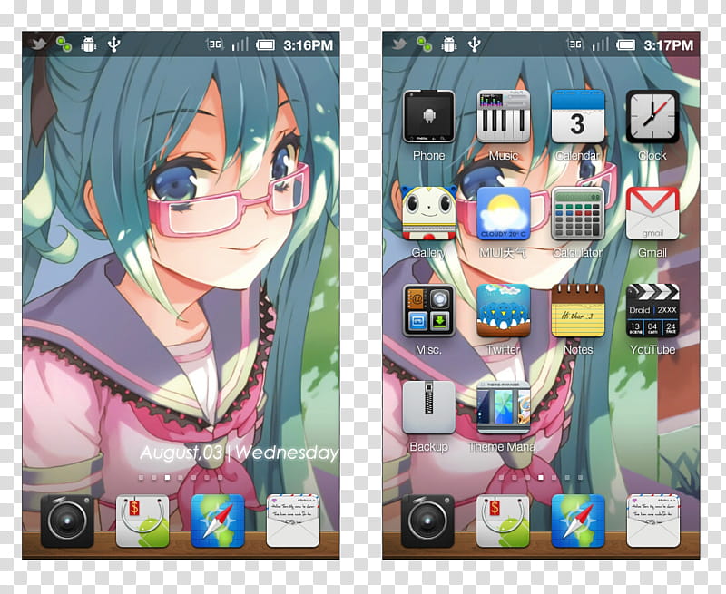 Preview for MIUI theme, two female character transparent background PNG clipart