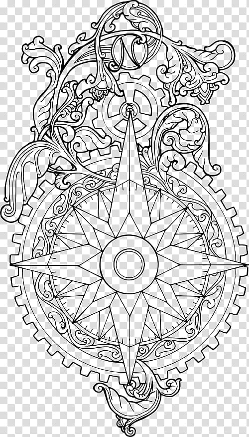 Ornamental Compass Roses ressource , gear and star illustration transparent background PNG clipart