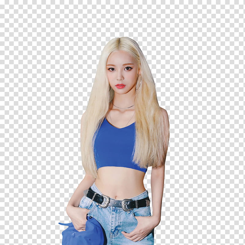 JinSoul LOONA, woman wearing blue sleeveless crop-top shirt transparent background PNG clipart