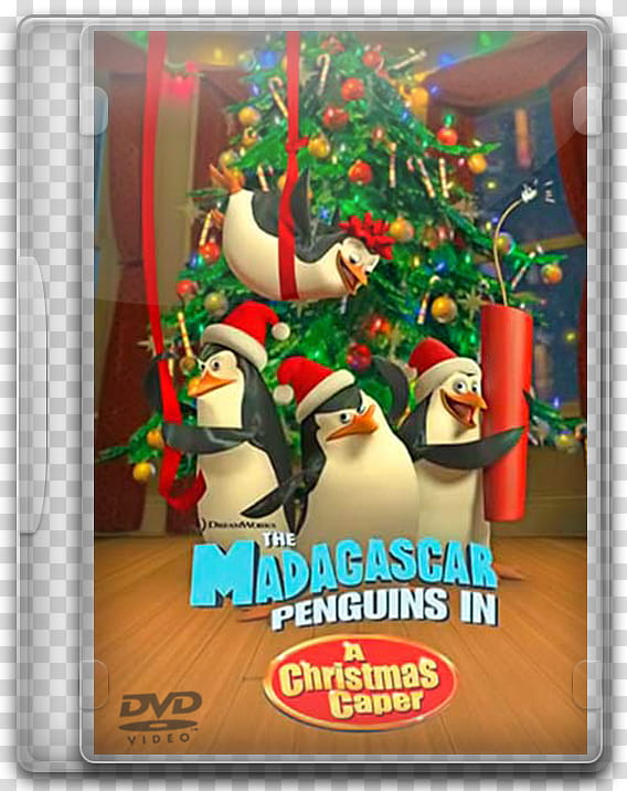 DVD movies icon, penguins, The Madagascar Penguins in A Christmas Caper case transparent background PNG clipart