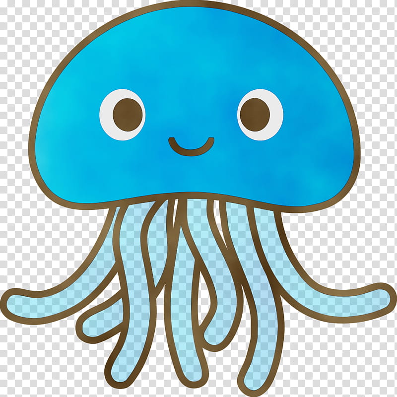 octopus aqua turquoise cartoon teal, Baby Jellyfish, Watercolor, Paint, Wet Ink, Smile transparent background PNG clipart