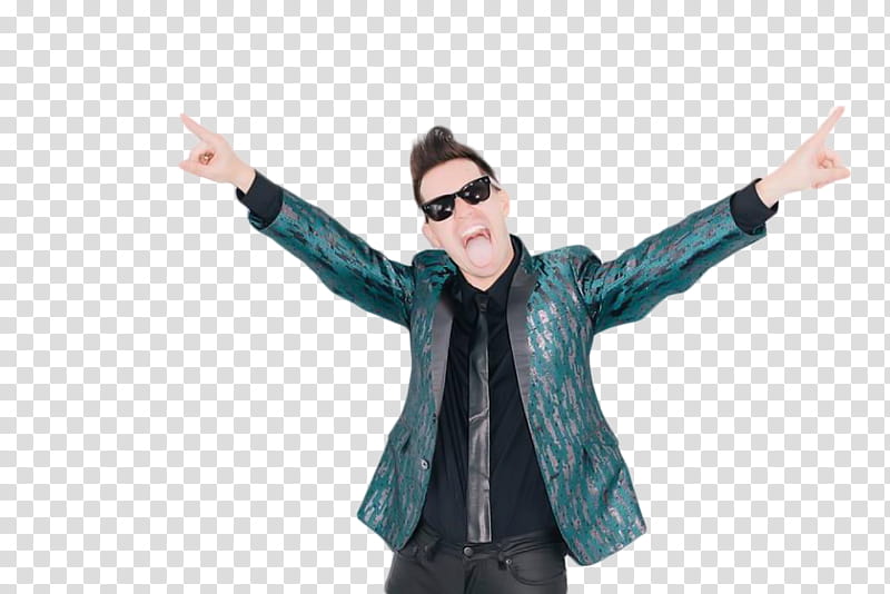 BRENDON URIE , man wearing jacket and sunglasses opening his mouth transparent background PNG clipart
