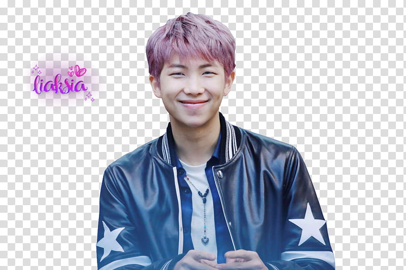 BTS Namjoon , smiling man in black leather jacket transparent background PNG clipart
