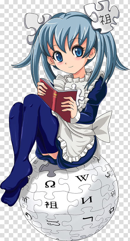 Wikipe-tan, blue-haired girl anime character illustration transparent background PNG clipart