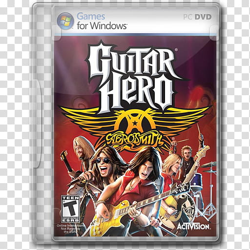 Game Icons , Guitar-Hero-Aerosmith, Nintendo Wii Guitar Hero game case transparent background PNG clipart