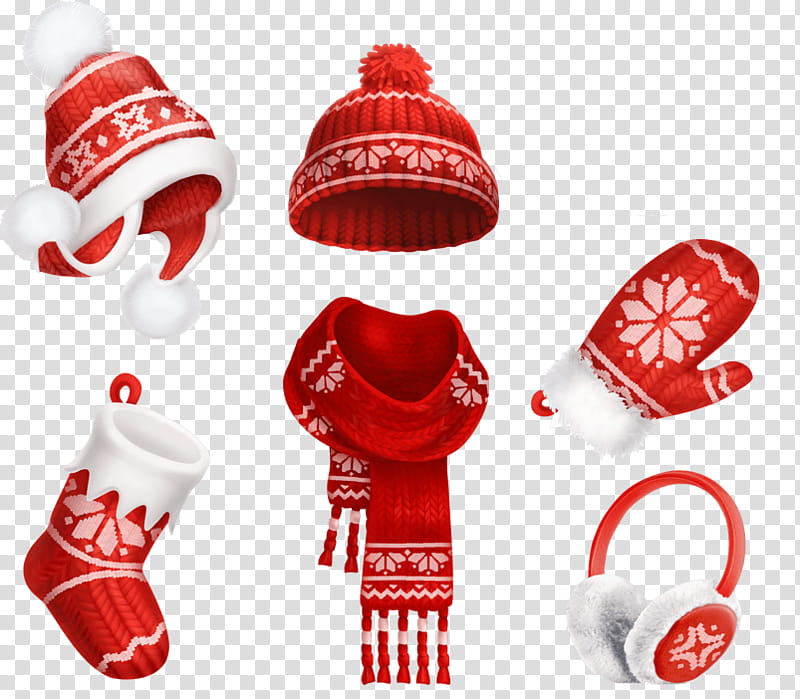Santa Claus Hat, Knit Cap, Scarf, Knitting, Beanie, Winter Clothing, Wool, Red transparent background PNG clipart