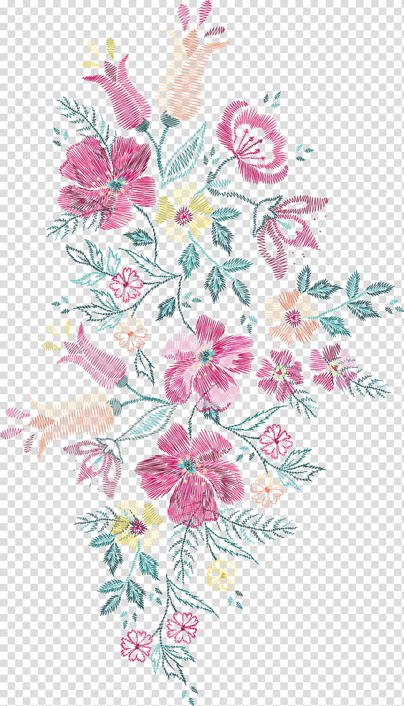 Floral Flower, Embroidery, Floral Design, Embroider Now, Flower Embroidery, Drawing, Stencil, Pink transparent background PNG clipart