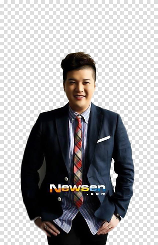 Shindong Super Junior , smiling man wearing black blazer transparent background PNG clipart
