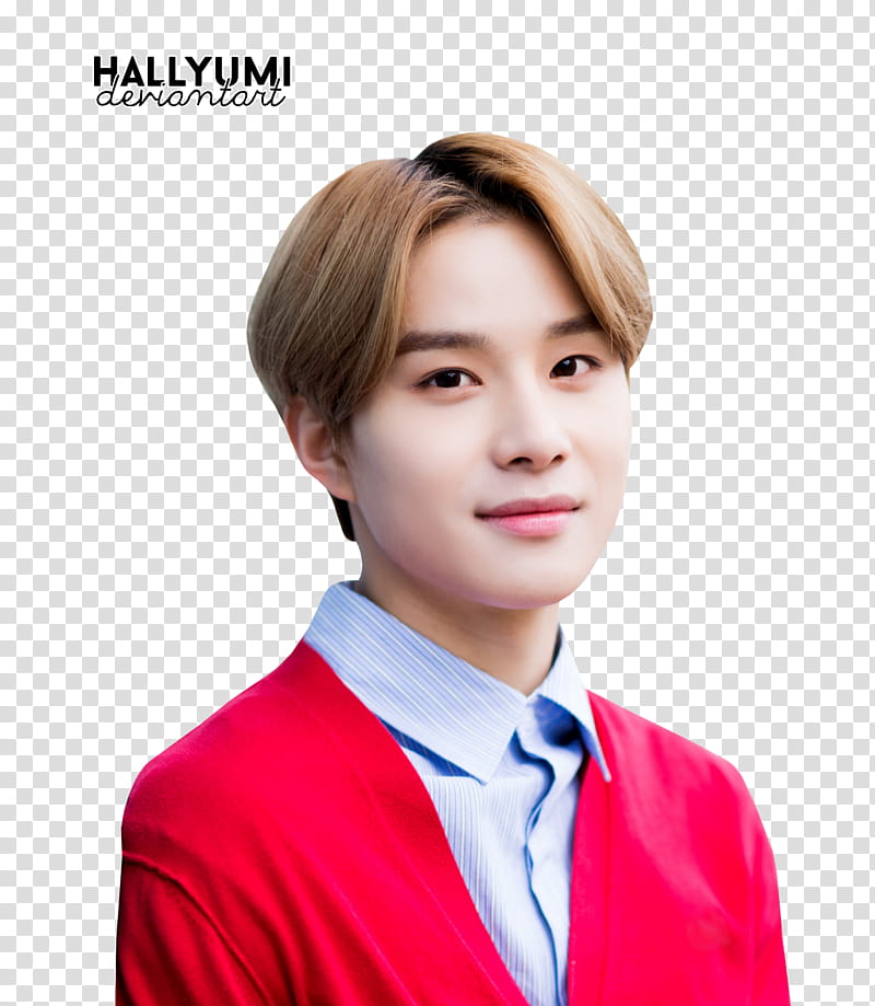 Jungwoo, man wearing red jacket transparent background PNG clipart