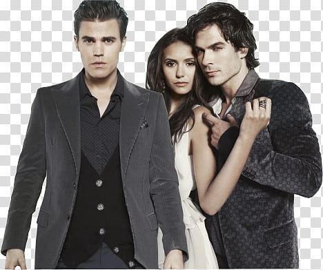 Vampire Diaries , Elena and Damon and Stefan transparent background PNG clipart